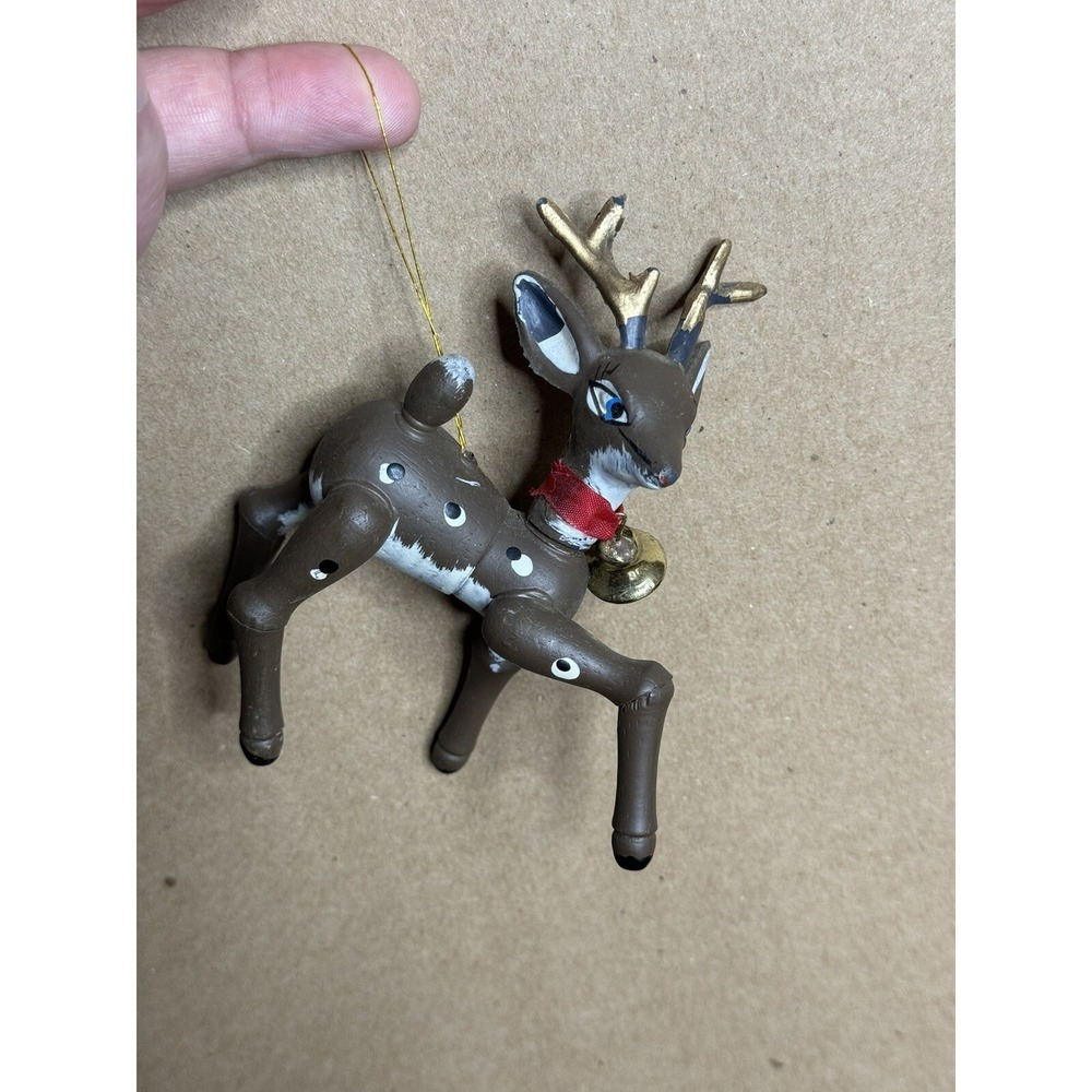 Vintage Christmas Jolly Reindeer Deer Tree Ornament Holiday Plastic 4"